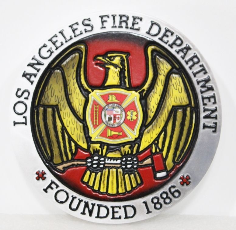 QP-3008 - Carved  2.5-D Multi-level Raised  Relief HDU Plaque of the Seal/Logo of  the Los Angeles City Fire Department 