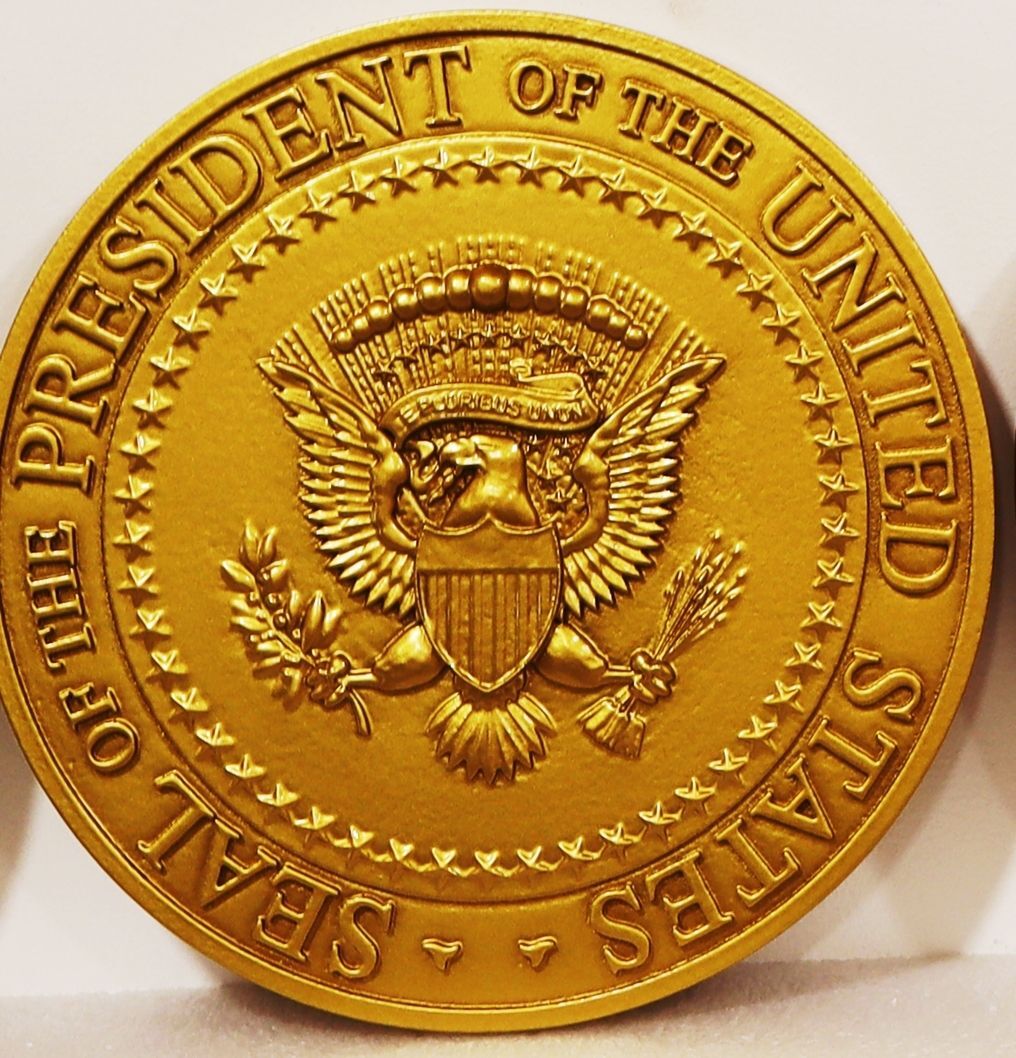 AP-1155 - Carved 3-D Bas-Relief Seal of the President of the United States, Painted Dark Gold