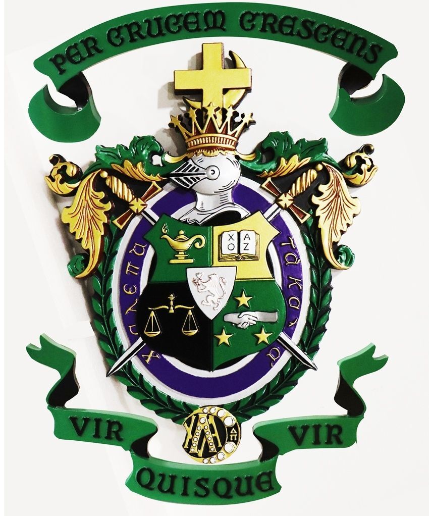 XP-3001- Carved 2.5-D Raised Relief HDU Plaque of the Coat-of-Arms for Lambda Chi Alpha College Fraternity 