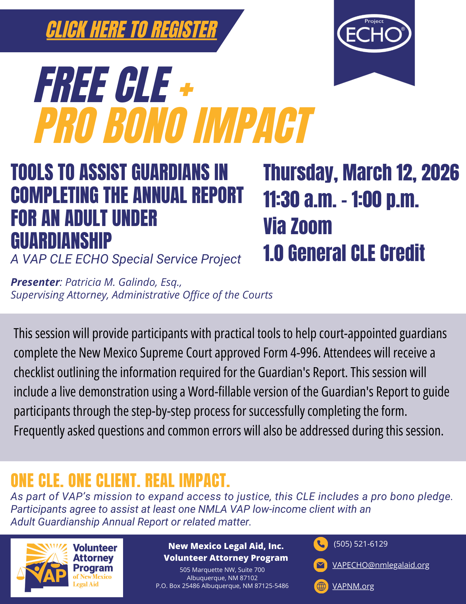 VAP CLE ECHO Program | Free Interactive CLEs for Volunteer Attorneys