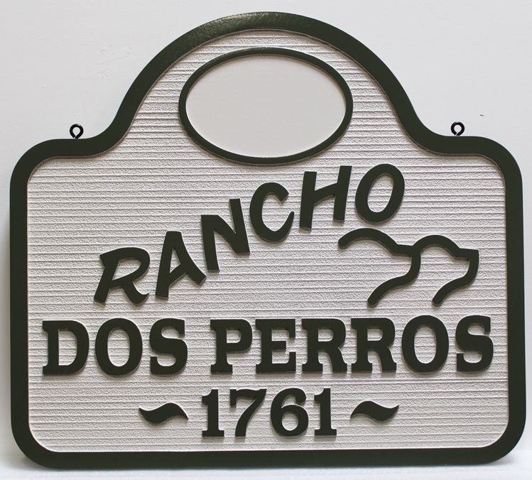 O24516 - Carved and Sandblasted Wood Grain Sign for  "Rancho Dos Perros" (Two Dog Ranch)