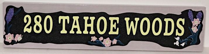 M22047A- Carved and Sandblasted Address Sign with Flowers for Artwork