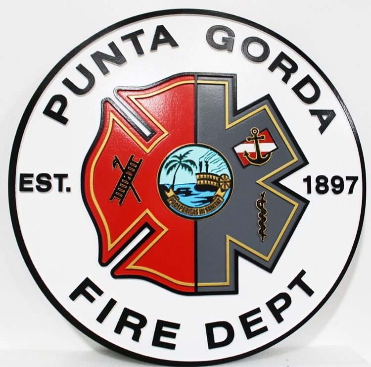 QP-1171 - Carved 2.5-D Raised Relief Plaque of  the Badge of the Punta Gorda Fire Department