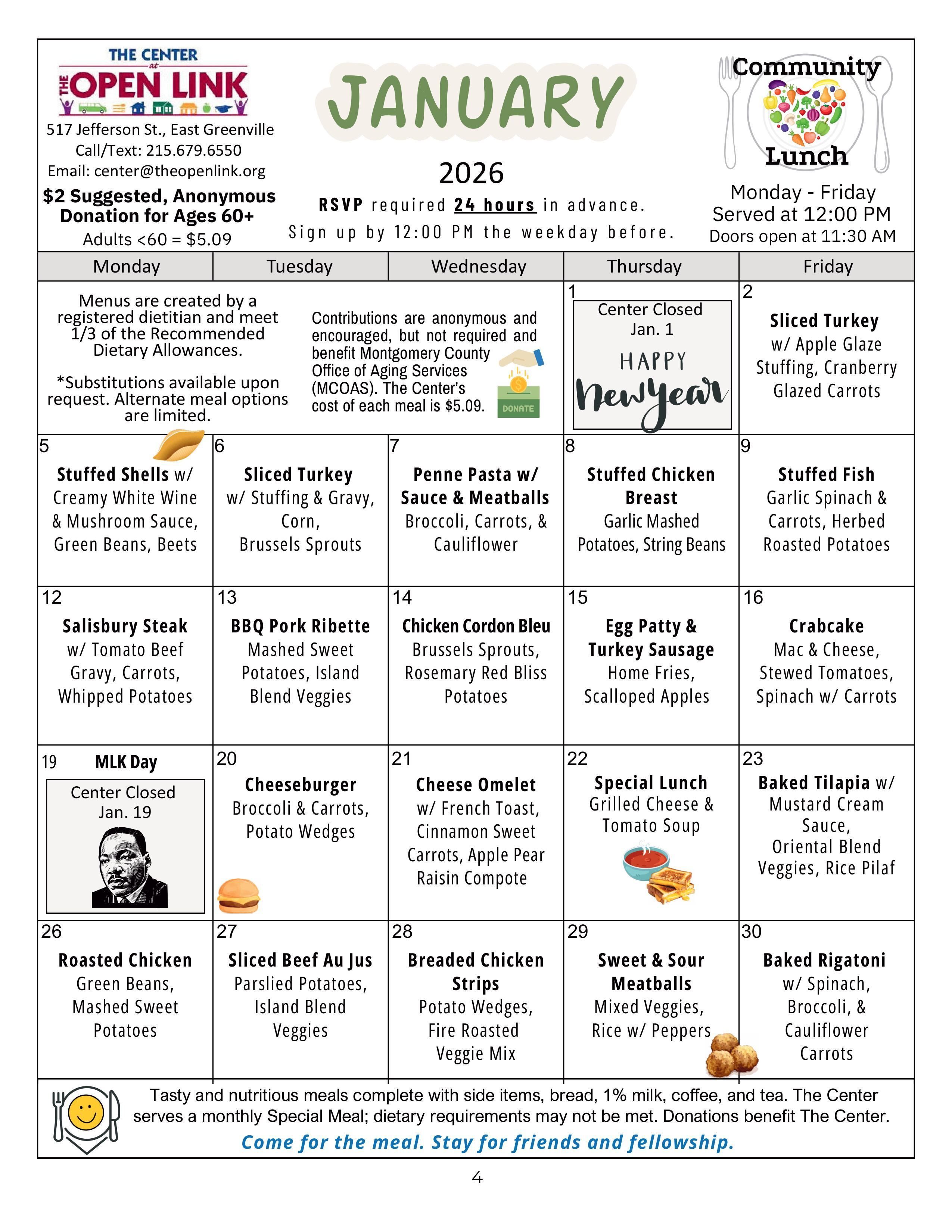 January 2026 Menu