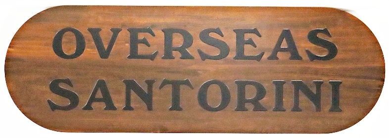 L22413 - Carved Mahogany Property Name Wooden Sign for "Overseas Santorini"