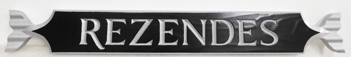 L21893 - Engraved Quarterboard sign "Rezendes" for a Coastal Residence, with Two Carved Fishtails as Artwork