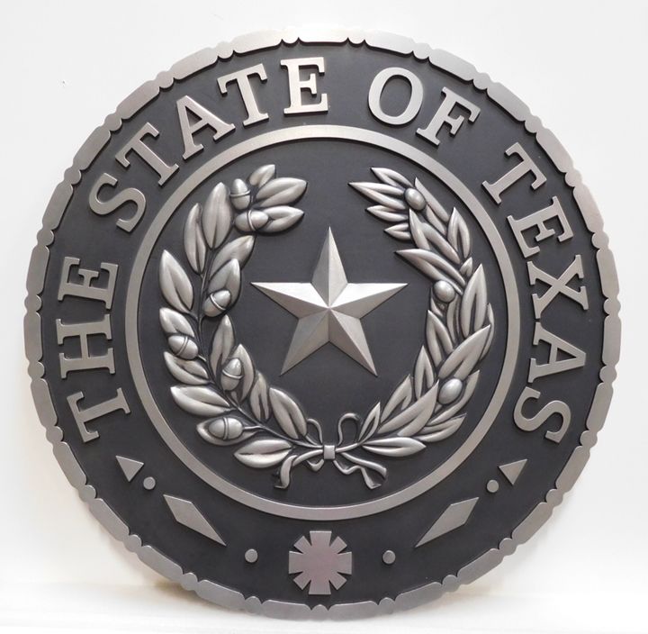 BP-1517- Carved Plaque of the Great Seal of the State of Texas, Aluminum-Plated
