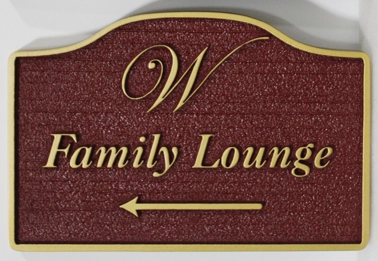 GC16125 - Carved 2.5-D and Sandblasted Wood Grain High-Density-Urethane (HDU) "Family Lounge" Sign  for a Funeral Home