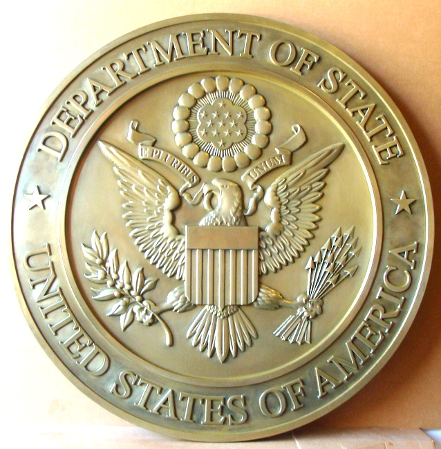 federal government round seals carved wood wall plaques