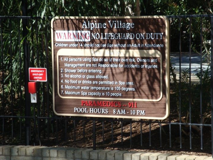 GB16310 - Carved and Sandblasted Wood Grain HDU  Swimming Pool Rules and Safety Sign Mounted on Fence