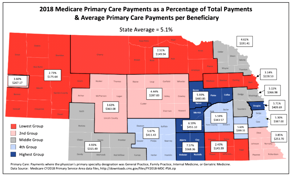 Nebraska Primary Care Spending Map by County