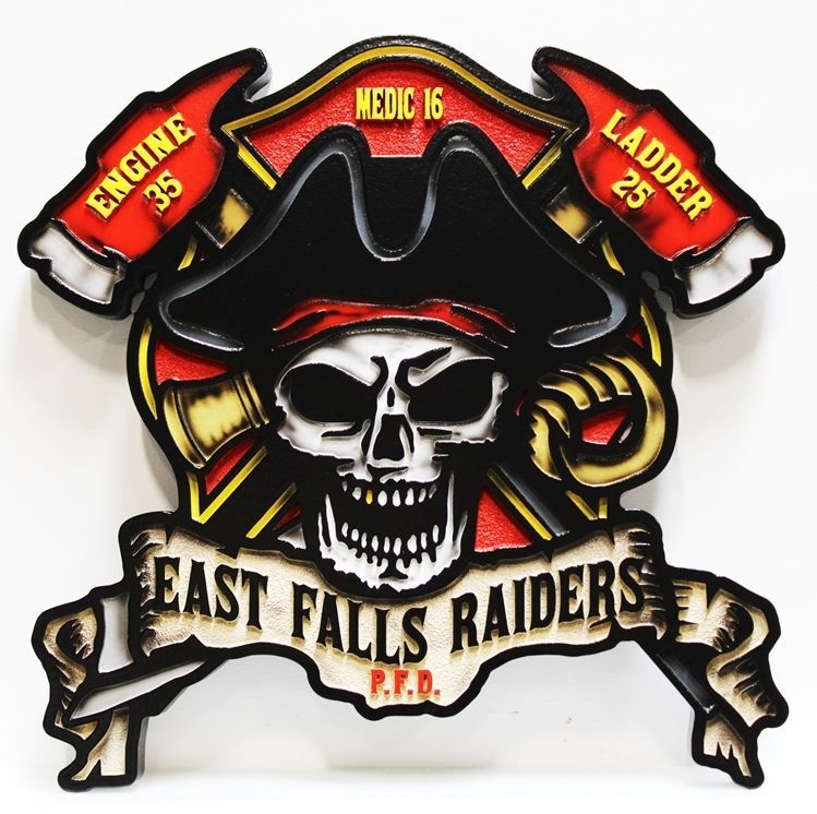 QP-3007 - Carved 2.5-D Multi-Level Relief Logo  of the East Falls Raiders Fire Department, Engine 25, Ladder 25