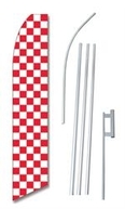 Checkered Red & White Swooper/Feather Flag + Pole + Ground Spike