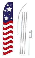 Red White Blue Stars & Stripes Swooper/Feather Flag + Pole + Ground Spike