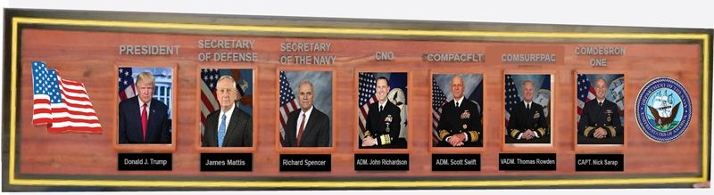 JP-1342 - Navy Chain-of-Command Board, Redwood with Photos