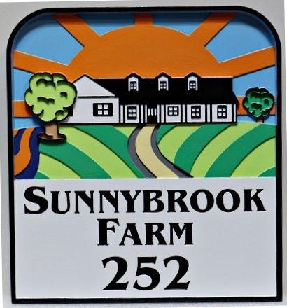 O24816A - Carved HDU Address Sign for "Sunnybrook Farm" with Artwork