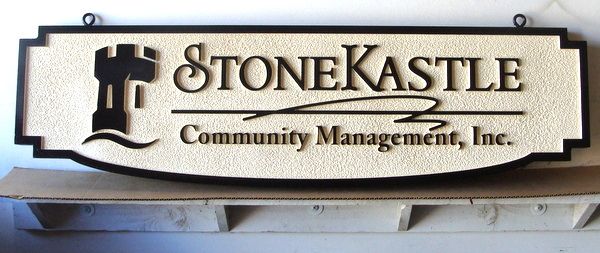 K20161 - Carved and Sandblasted HDU Sign for "StoneKastle" Community Management, with Castle