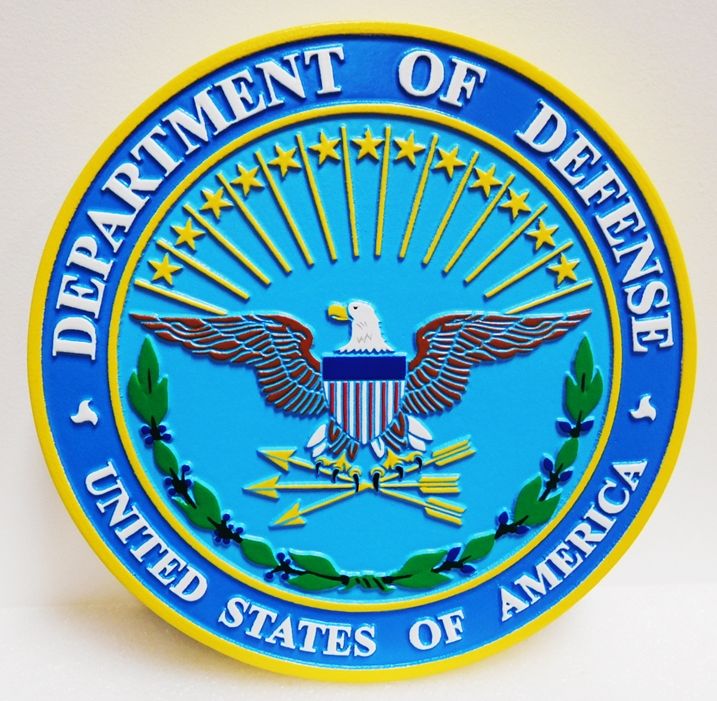 IP-1042 - Carved Plaque of the Great Seal of the Department of Defense, 2.5-D relief, Artist-painted