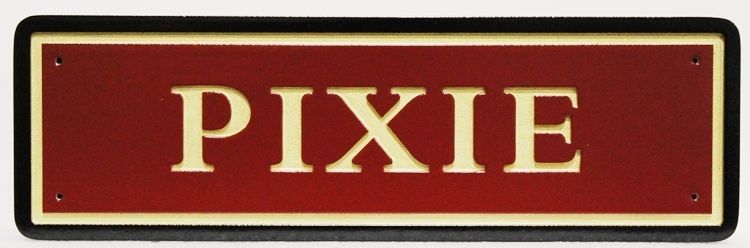 P25413 - Carved HDU  Stall  Sign "Pixie" with Engraved Text and Borders