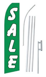 Sale White Green Swooper/Feather Flag + Pole + Ground Spike