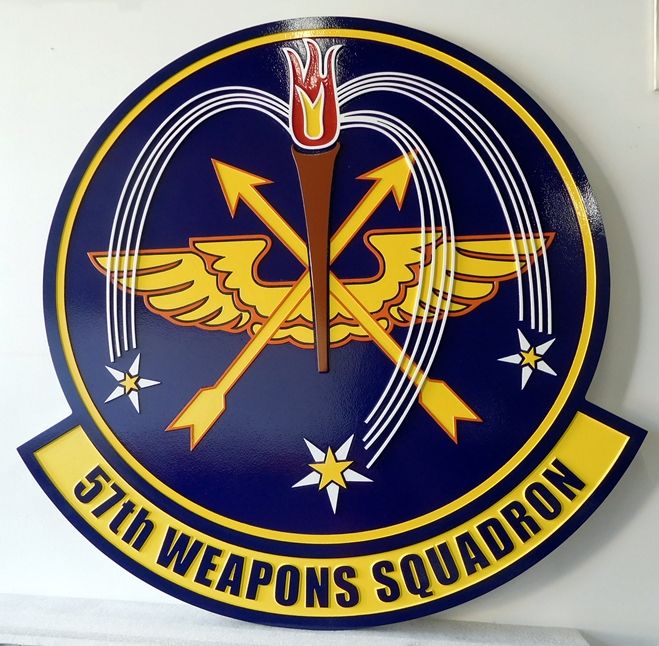 LP-2420 - Carved Round Plaque of the Crest of the 57th Weapons Squadron, Artist Painted