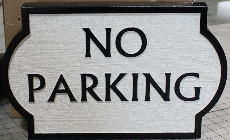 H17357 - Carved 2.5-D Raised Relief Western Red Cedar "No Parking"  Sign  