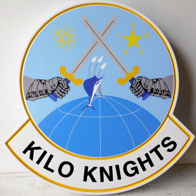 MP-2360 - Carved Plaque of the Insignia of a Unit "Kilo Knights" of the US Army,  Artist Painted