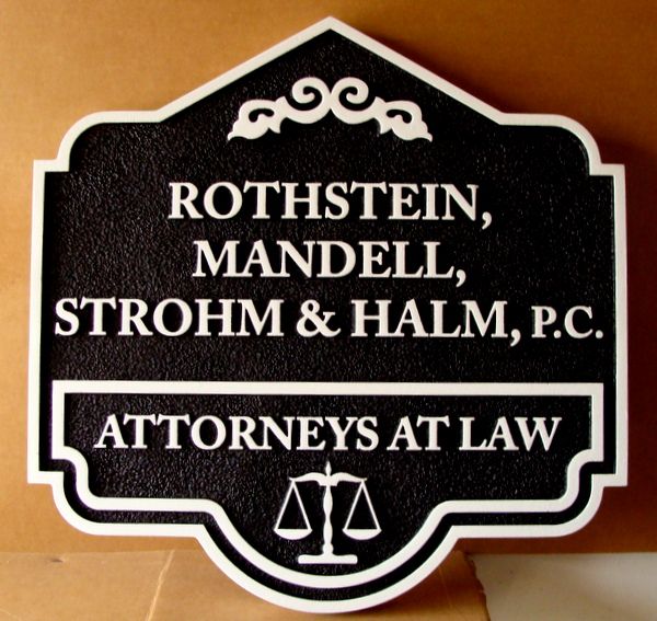A10117 -  Carved and Sandlasted 2.5D Attorneys-at-Law Office Sign, Black & White 