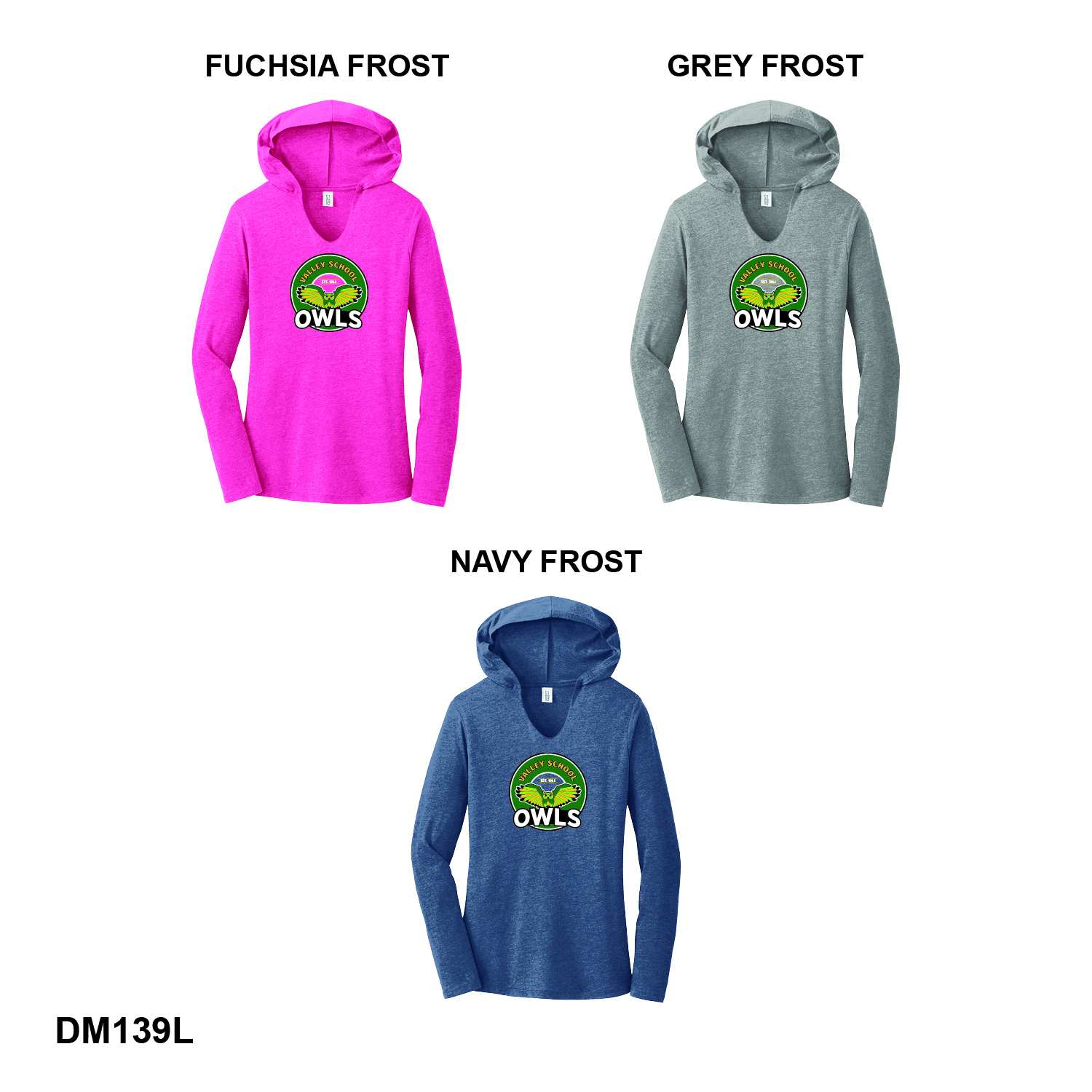 VALLEY SCHOOL OWLS CIRCLE LOGO - District ® Women’s Perfect Tri ® Long Sleeve Hoodie