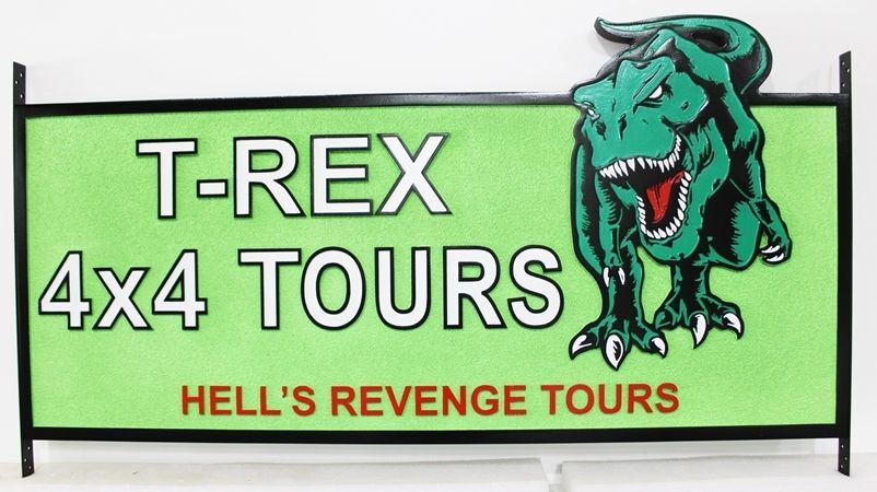 G16337 - Carved Sign for "T-Rex 4x4 Tours"