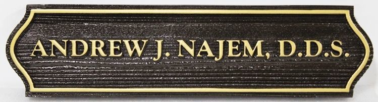 BA11676 - Carved 2.5-D Raised Relief and Sandblasted Cedar Wood office Sign for "Andrew J. Najem, D.D.S.,
