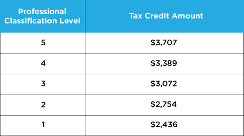 Tax Credit for Child Care Professionals Data Table