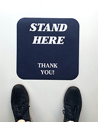 Floor Decal "Stand Here" Square Blue