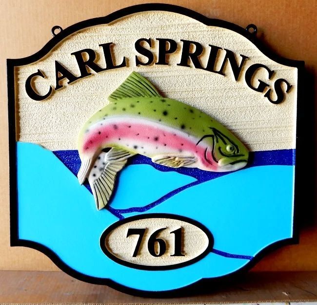  MB2490 - Lake Sign with Jumping Rainbow Trout 