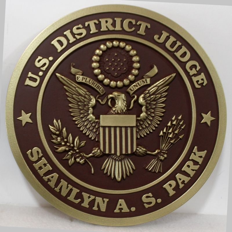 FP-1374 - Carved  3-D Bas-Relief Bronze Plaque for U.S. District Judge Shanlyn A. S. Park