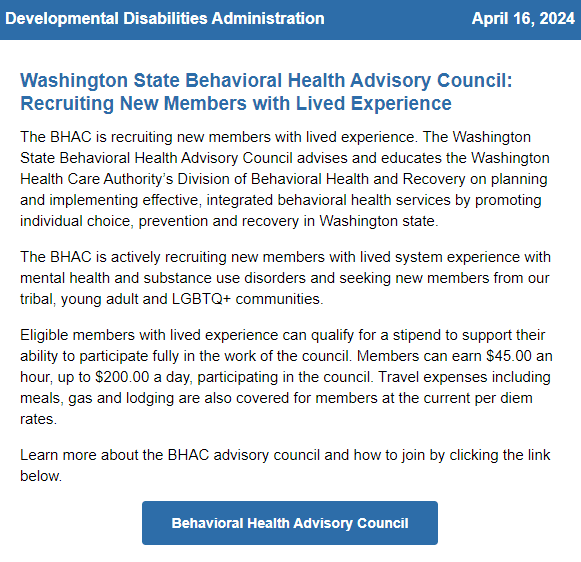 Washington State Behavioral Health Advisory Council Seeking Applicants