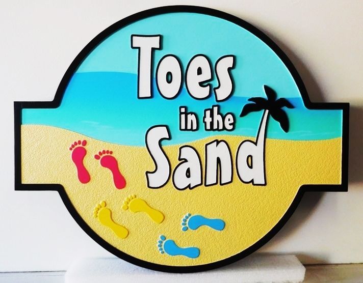 L21081 - Beach House Property Name "Toes in the Sand" with Footbrints on Beach