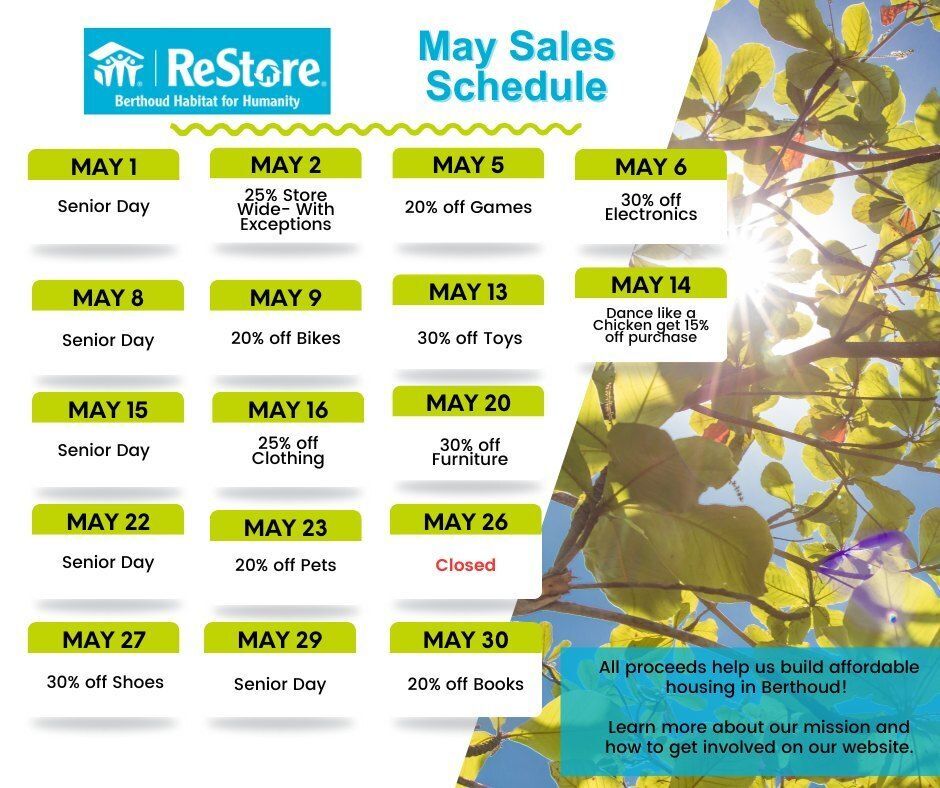 Calendar with ReStore monthly sales