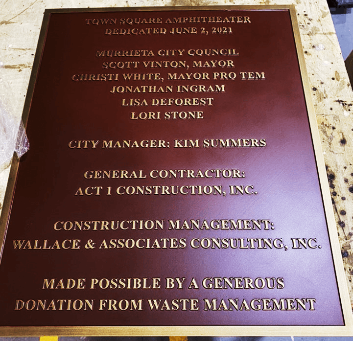 M7809 - Precision Machined Brass Dedication Plaque for the City of Murrieta's Town Square Amphitheater.