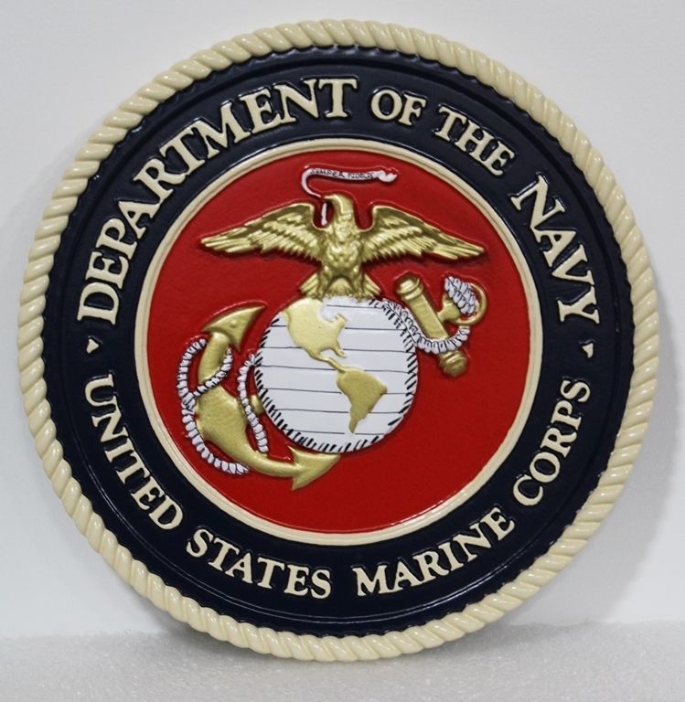 KP-1051 -  Carved Plaque of the Great Seal  of the US Marine Corps, 3-D Artist Painted 