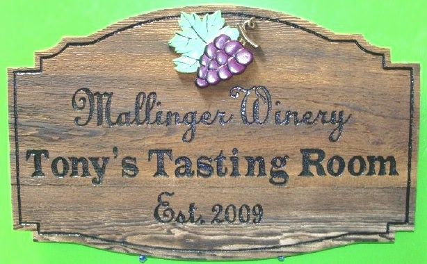 R27345 - Rustic Stained Cedar Wall Plaque for "Tony's Tasting Room"