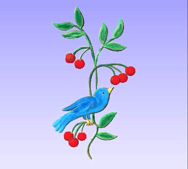 M2989 - Carved Bird on Branch, painted enamels (Gallery 21)