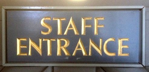  SB28978 - Carved HDU "Staff Entrance" Sign, with Raised Double Border and V-Carved  Engraved 24K Gold-Leaf Text
