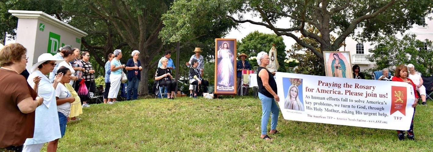 Catholics from many local parishes along the Treasure Coast and beyond venerate the pilgrim virgin statue that was on display at the rosary rally in Port St. Lucie May 13, 2026.