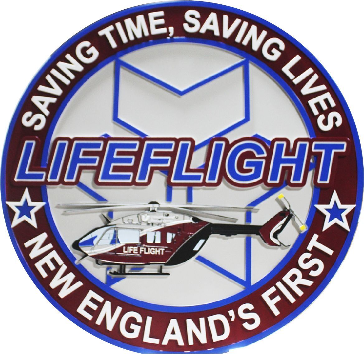 QP-3082  - Carved 2.5-D Multi-Level Plaque of the  Logo of LifeFlight Helicopter Rescue, New England 