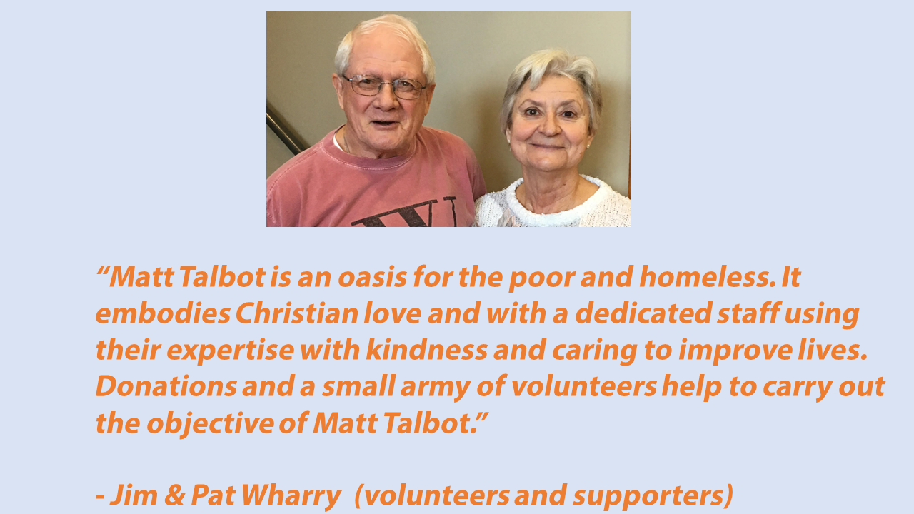 Jim & Pat Wharry: Laundry/Shower Volunteers