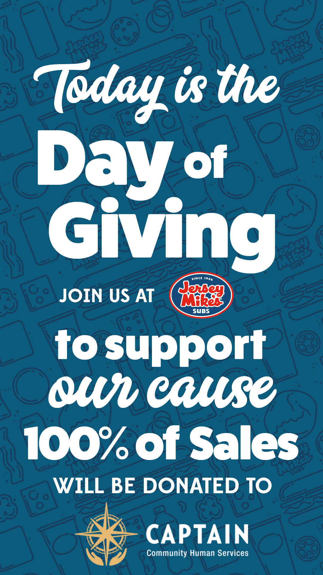 TODAY! Eat a Sub, Help Our Community! 11 Local Jersey Mike’s Locations Will Donate 100% of Sales to CAPTAIN CHS!