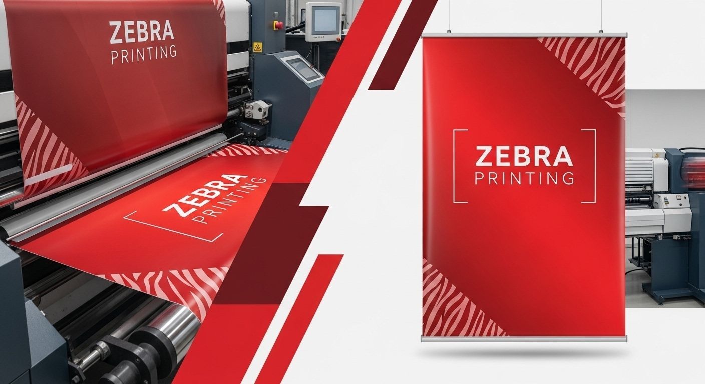 Red-themed custom banner printing by Zebra Printing in Bellevue and Seattle.