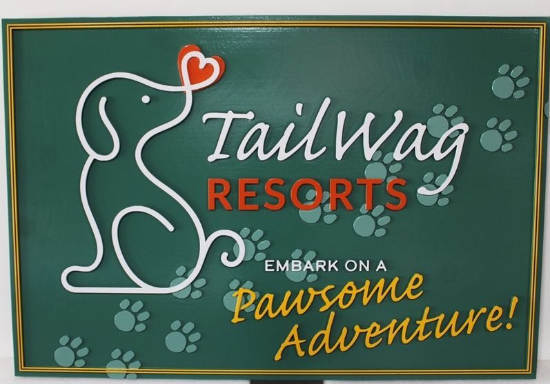 G13343A - Carved Sign for "Tailwag Resorts"