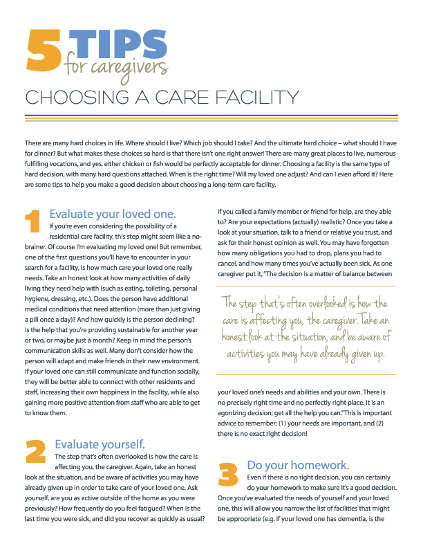 5 Tips for Choosing a Care Facility